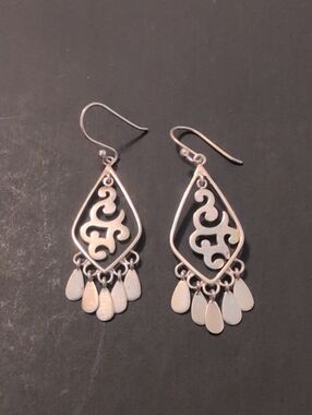 Silver Tear Drop Filigree Dangle Earrings - Women Jewelry